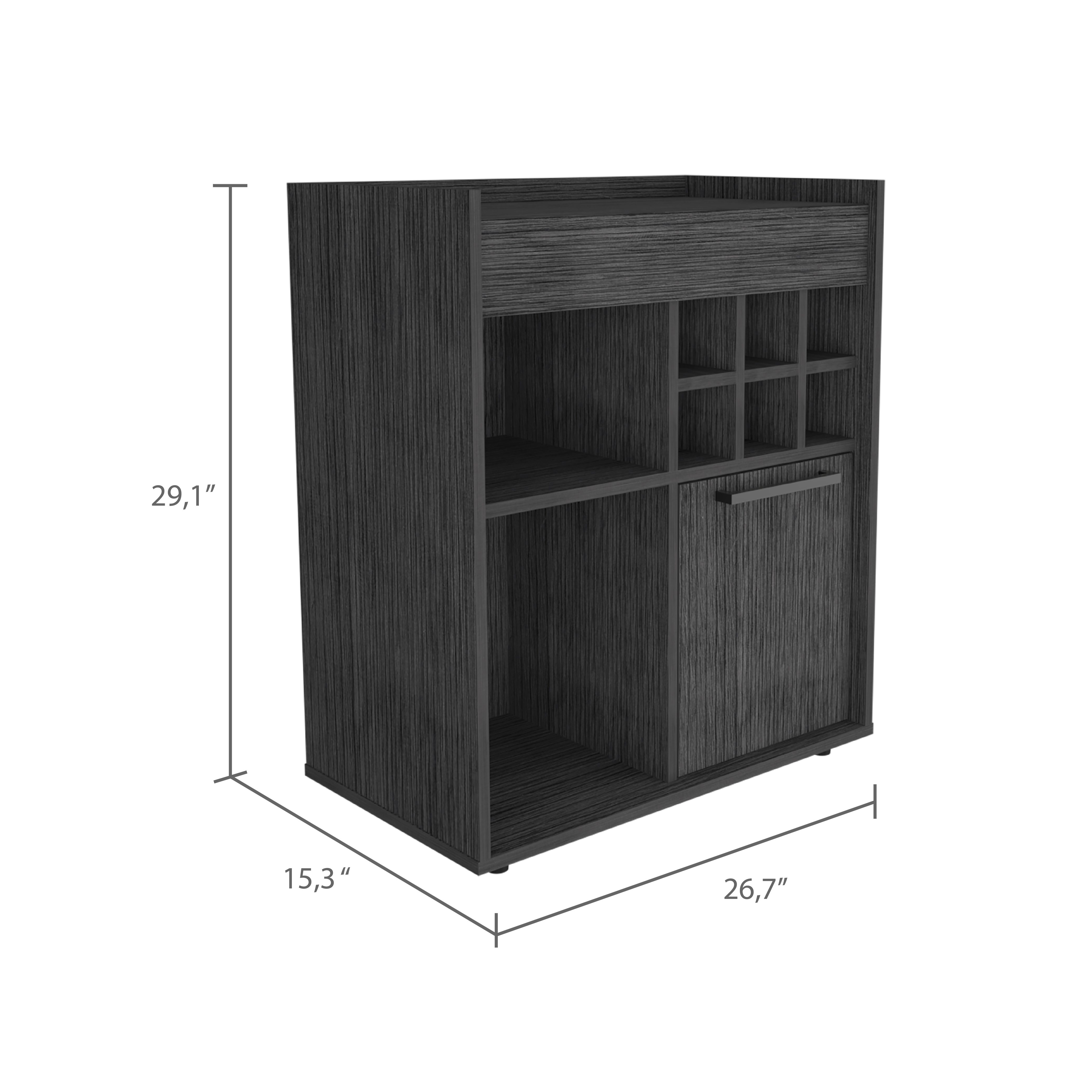 Lyon Bar Cabinet, Six Cubbies, Cabinet With Divisions, Two Concealed Shelves -Light Gray